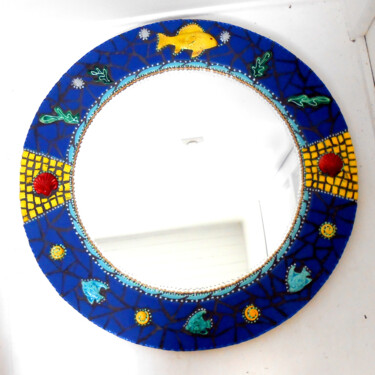 miroir mosaïque rond  "Poisson jaune à écailles" diam 59cm